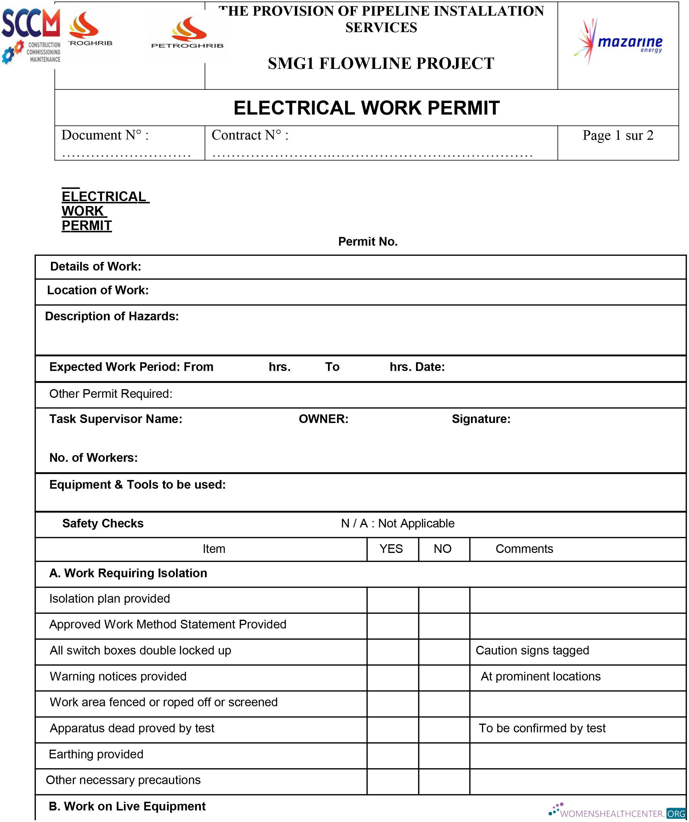 Download Construction commissioning maintenance electrical work permit Photoshop template